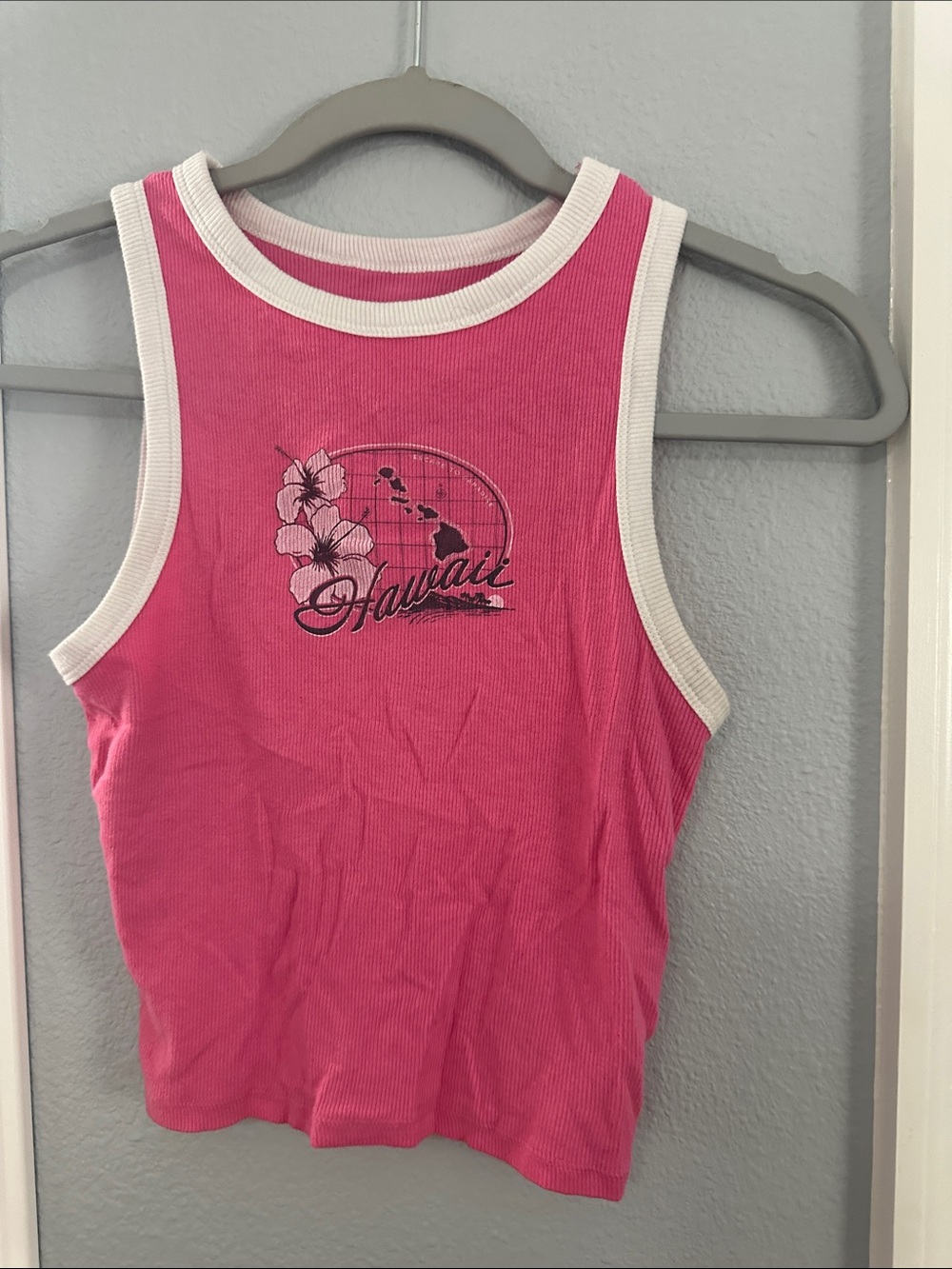 Hollister Hot Pink Hawaii Graphic Tank with White Trim